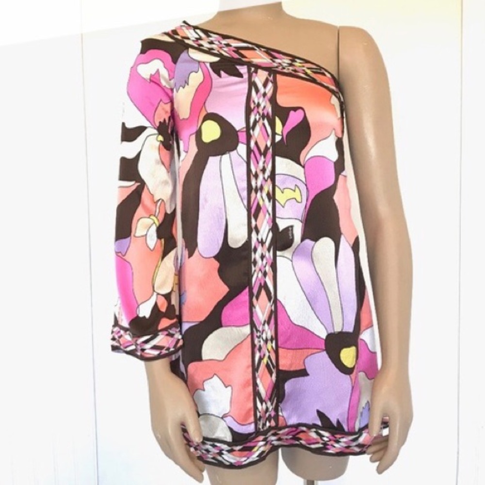 Bebe One Shoulder Floral Mini Dress